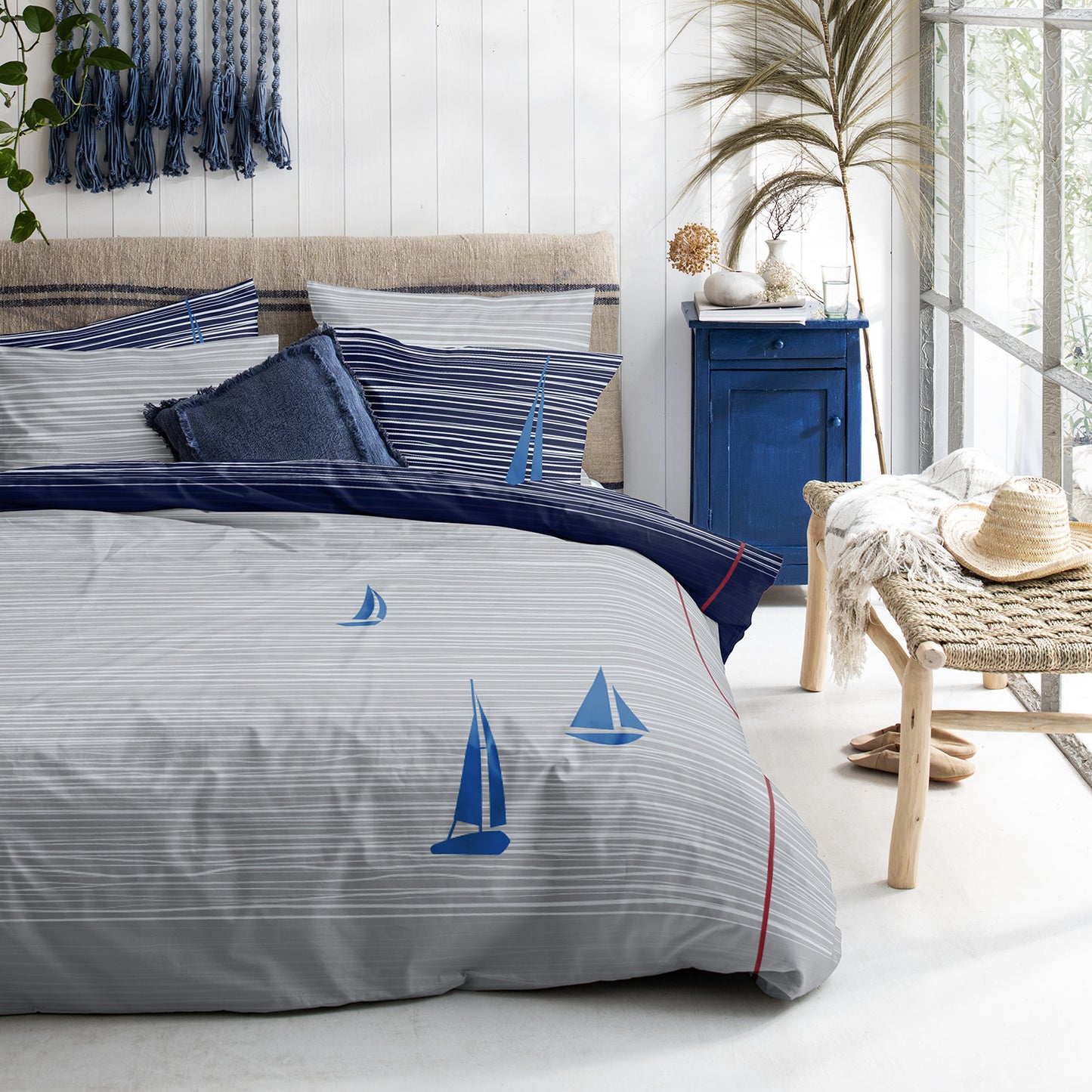 Boats dekbedovertrek katoen blauw